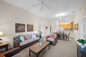 Living Room#Disney #Parks #kingdom #springs #CaribeCove #Apartment #Vacation #Rental #waterpark #Kissimmee #Orlando #universal #citywalk