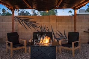 gas firepit and cozy seating