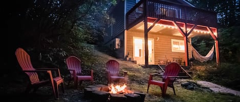 Enjoy the firepit outside at night!