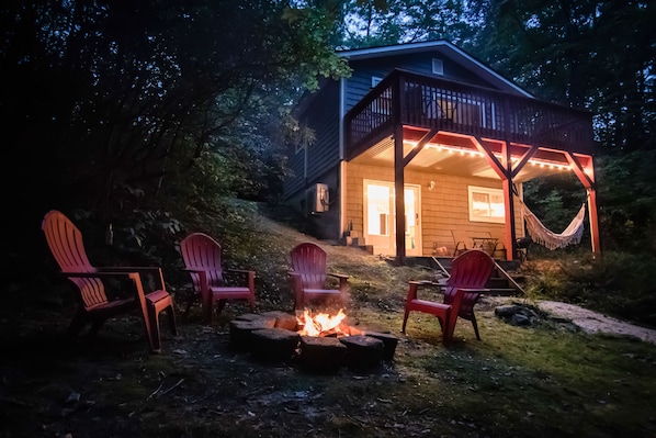 Enjoy the firepit outside at night!