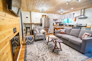 Open living and kitchen area downstairs