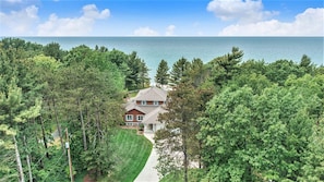 Aerial view Home and Lake Michigan