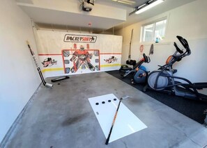 For those in town for hockey - the garage has a shooting tutor. Pucks provided.