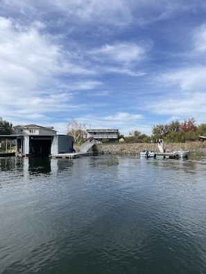 Picture of dock, boathouse & house from water