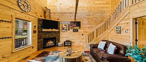 Living Room with Fireplace and Smart TV