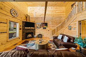 Living Room with Fireplace and Smart TV