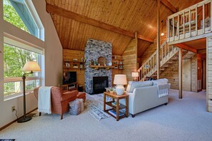 Living Room with Wood Burning Fireplace