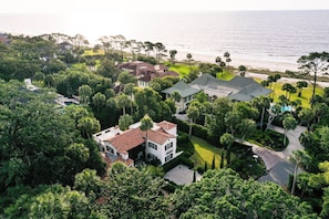 Aerial view of home, showing proximity to the beach and Sea Island's coastline