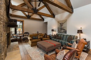 Main Living Space, Kitchen and Dining (Wood burning fireplace)