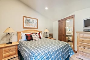 The master bedroom is a cozy and private space and is the only room located on the upper floor of the condo providing additional privacy.