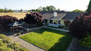 Fenced and private backyard.