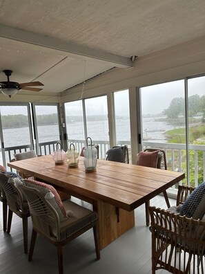 Screened-in porch dining area