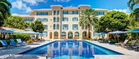 Our stunning pool with hot tub