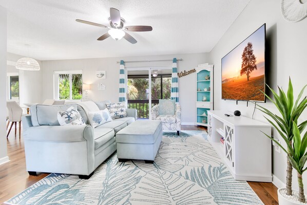 Cozy haven with memory foam sofa, 65" Smart TV, and Netflix. Unwind in comfort!