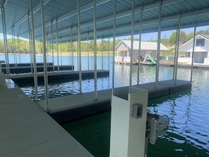 Covered boat slip at the marina across the street