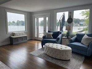 Sitting room (two oversized sitting room chairs) with ottoman