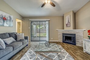 Open Family room with smart TV