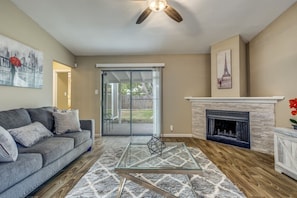 Open Family room with smart TV
