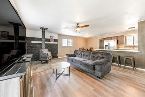 Living Room | Queen Sleeper Sofa | Smart TV | Wood-Burning Stove