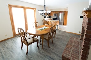 Dining room with fireplace