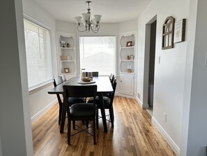 Dining room with restored original hardwood floor