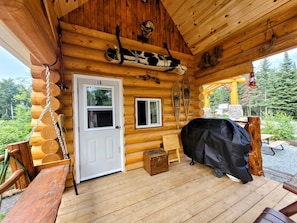 Trapper Bunkie Site 15 - covered deck with BBQ, log swing, water hose (city water)