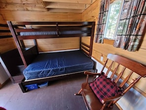 Double bed with single bunk above. BYO bedding to save linen fees