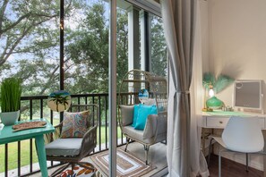 Imagine having coffee and reading a book outside here, view of the pond!