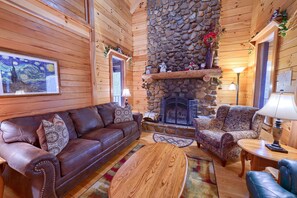 Great room with wood burning fireplace 