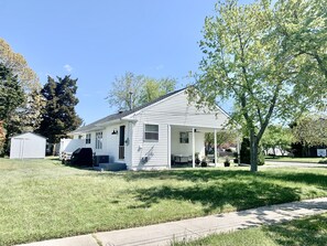 corner property, large yard for playing and relaxing 