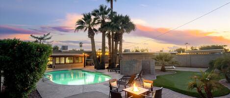 Back Yard with Pool and Fire Pit