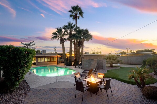 Back Yard with Pool and Fire Pit