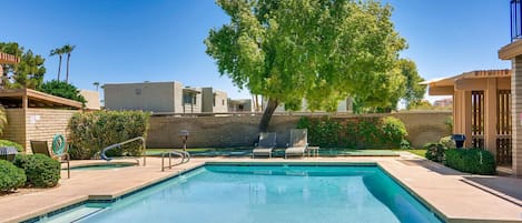 Come and enjoy one of the many community pools here at this complex. Heated for free during the winter months!