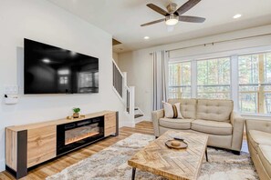 Kick back and enjoy movie nights on the 65-inch flat-screen TV, complete with Roku and all your favorite streaming services—Disney+, Hulu+, and Netflix—ready to go with accounts already signed in for your convenience. It’s the perfect setup for a cozy night in!