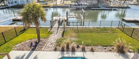 Canal view from deck overlooking pool