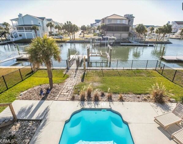 Canal view from deck overlooking pool