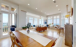 View of dining table into living area - third floor