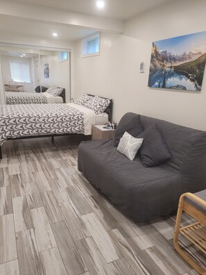 Bed and living room