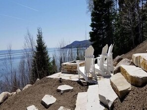 Outdoor fireplace with view