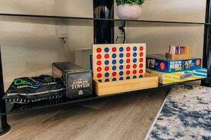 Game Time - round up the family for classics like Jenga, Connect 4, & Sorry.  New age options like What Do You Meme? and Pop Darts as seen on sports center are also available.