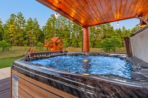 View of children’s play area from hot tub