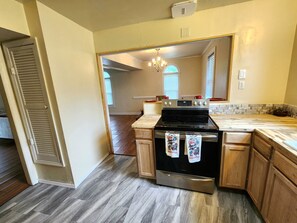 kitchen open to dining room seating