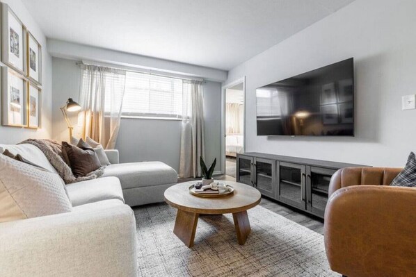 Enjoy the TV in the spacious living room for your entertainment and relaxation