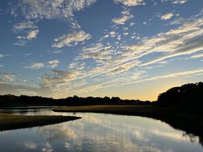 Sunset over the marsh, right across from the house. 