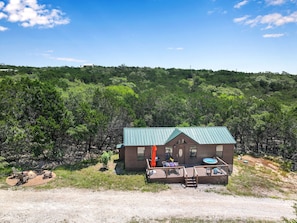 Aerial view of the front of the cabin.