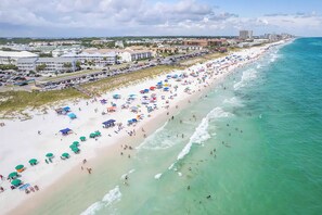 Aerial views of the beach across the street