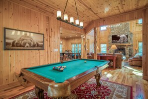 Pool table on on the open-layout main floor.