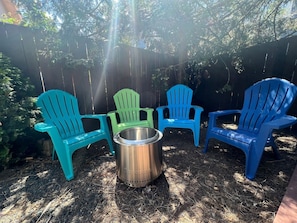 Solo stove and comfortable chairs for enjoying each other’s company in the great spring and summer weather! We have some wood to share, as long as it lasts. 