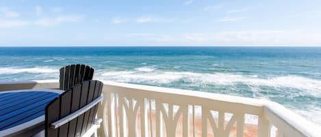 Paloma Penthouse views are unobstructed, all the way to Morocco.  Enjoy sunrises at the horizon, dolphins leaping just beyond the shore and pelicans flying in formation at eye-level from the highest vantage point in Ormond-by-the-Sea...otherwise known as your private balcony.