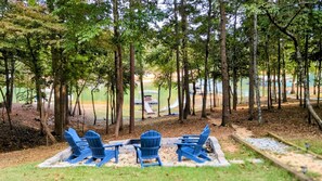 Fire pit area in backyard